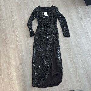Glamorous Black Sequin Long Sleeve Dress